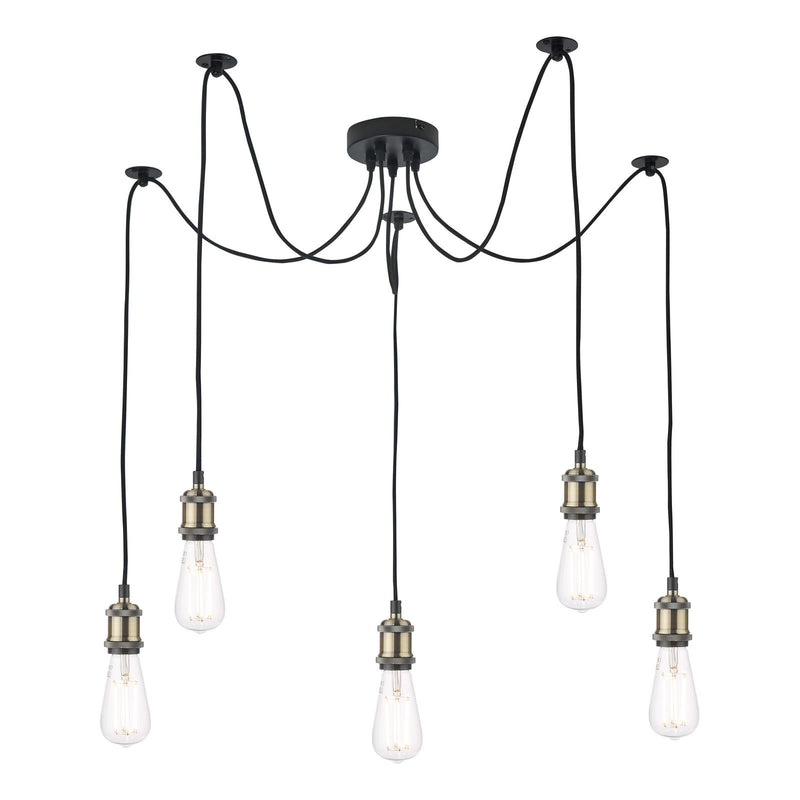 Dar Lighting Waco 5 Light Pendant Antique Brass Matt Black  • WAC0575