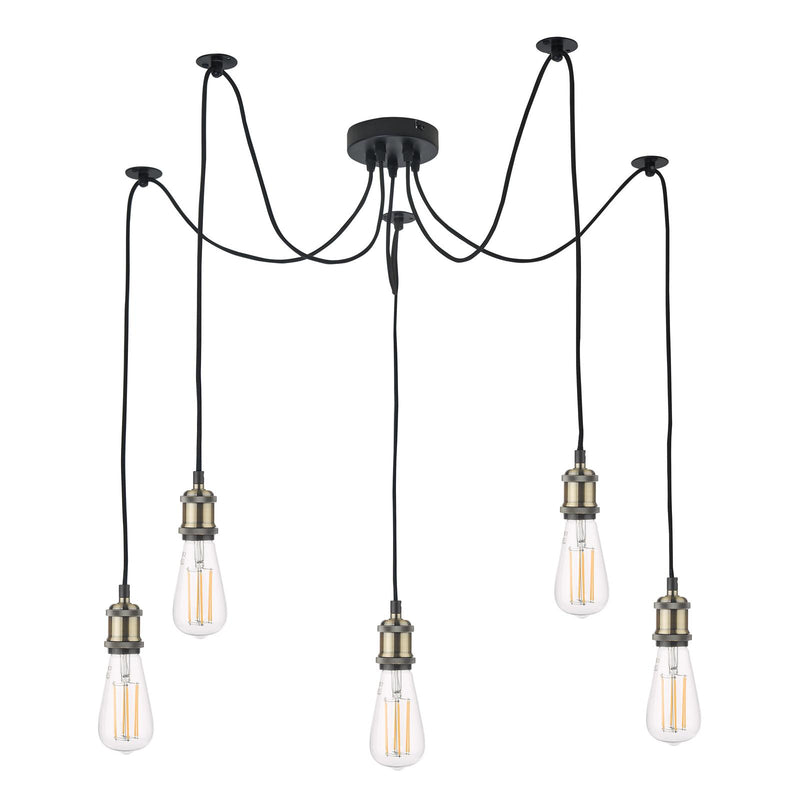 Dar Lighting Waco 5 Light Pendant Antique Brass Matt Black  • WAC0575