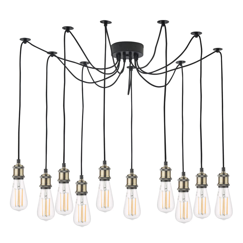 Dar Lighting Waco 10 Light Pendant Antique Brass Matt Black • WAC2375