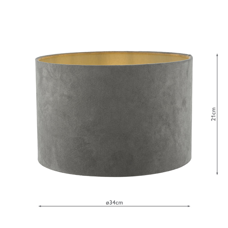 Dar Lighting Wanda Grey Velvet Drum Shade 34cm • WAN1339