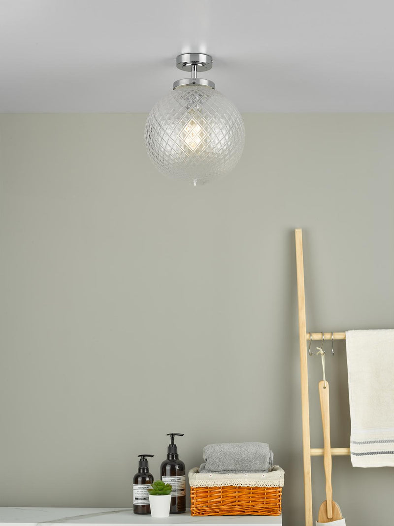 Dar Lighting Wayne Bathroom Semi Flush Polished Chrome Glass IP44 • WAY0150
