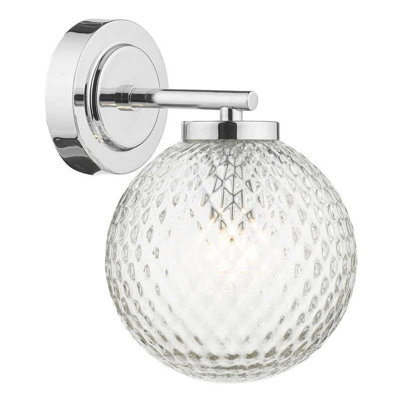 Dar Lighting Wayne Bathroom Wall Light Polished Chrome Glass IP44 • WAY0750
