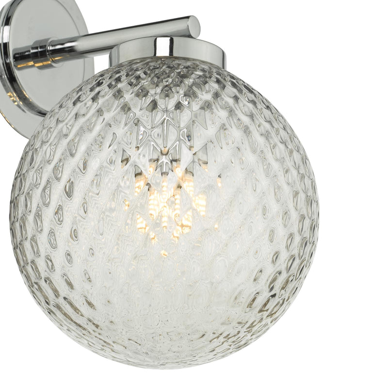 Dar Lighting Wayne Bathroom Wall Light Polished Chrome Glass IP44 • WAY0750