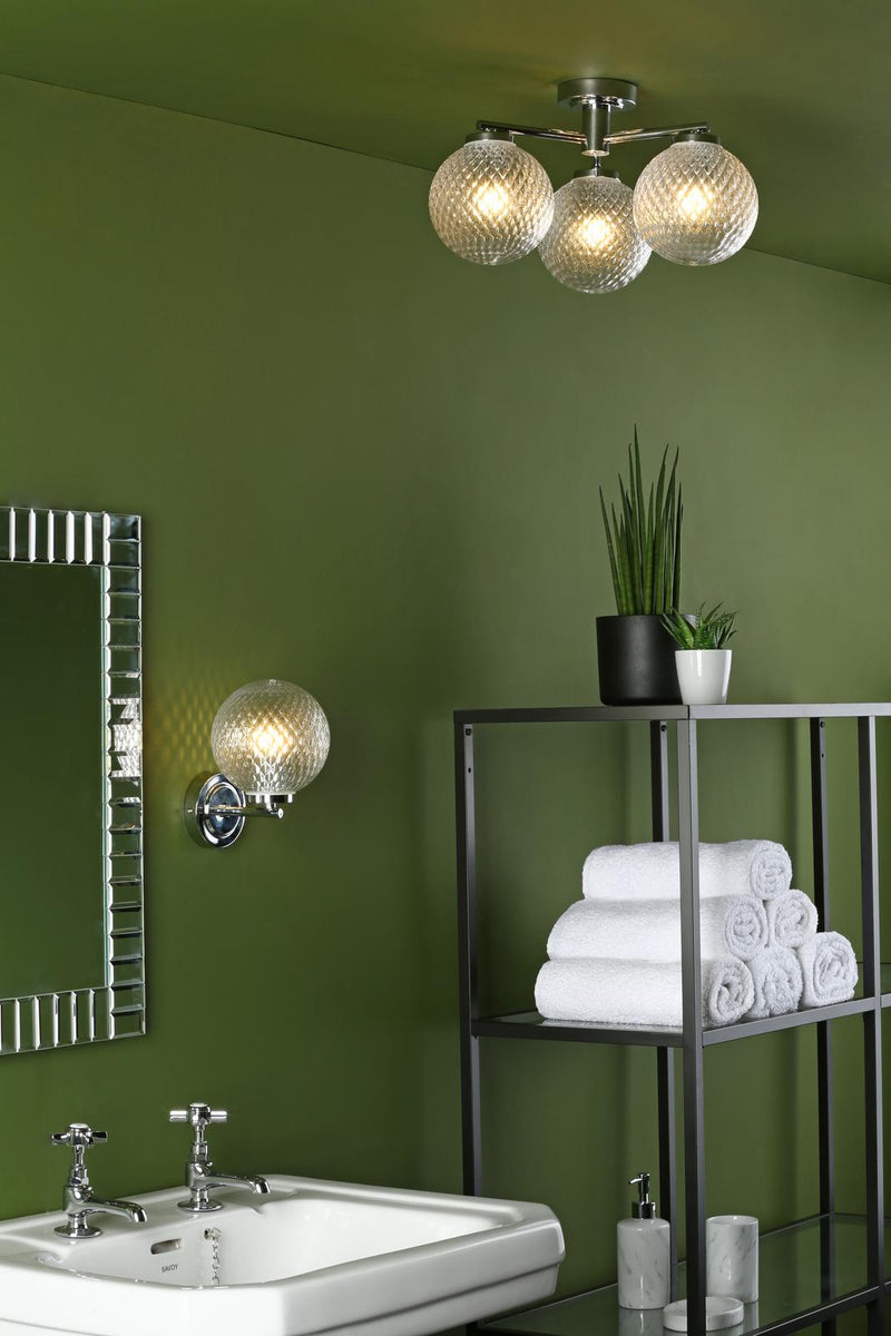 Dar Lighting Wayne Bathroom Wall Light Polished Chrome Glass IP44 • WAY0750