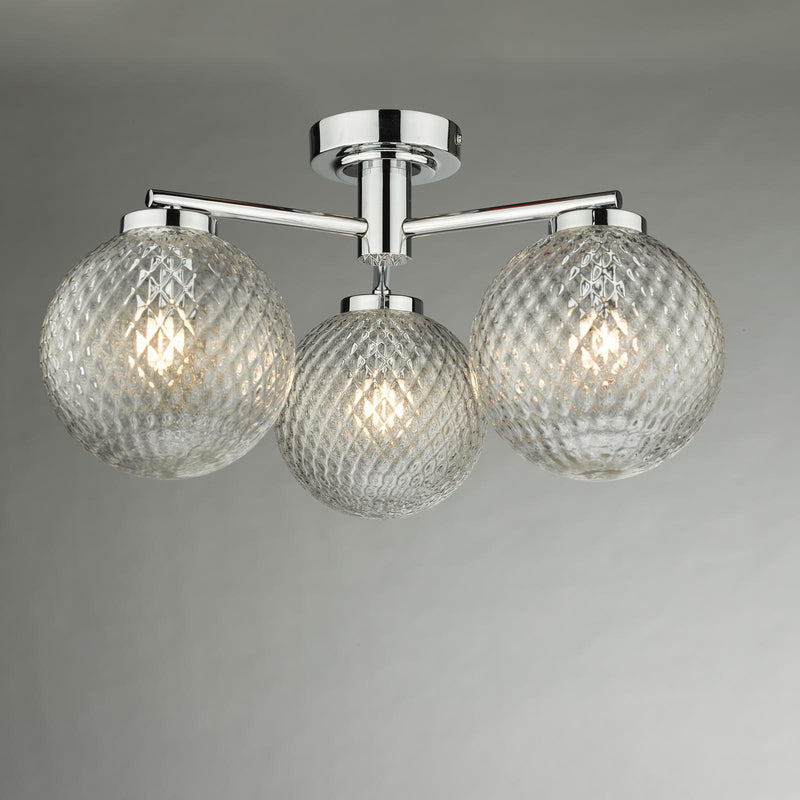 Dar Lighting Wayne Bathroom 3 Light Semi Flush Polished Chrome Glass IP44 • WAY5350