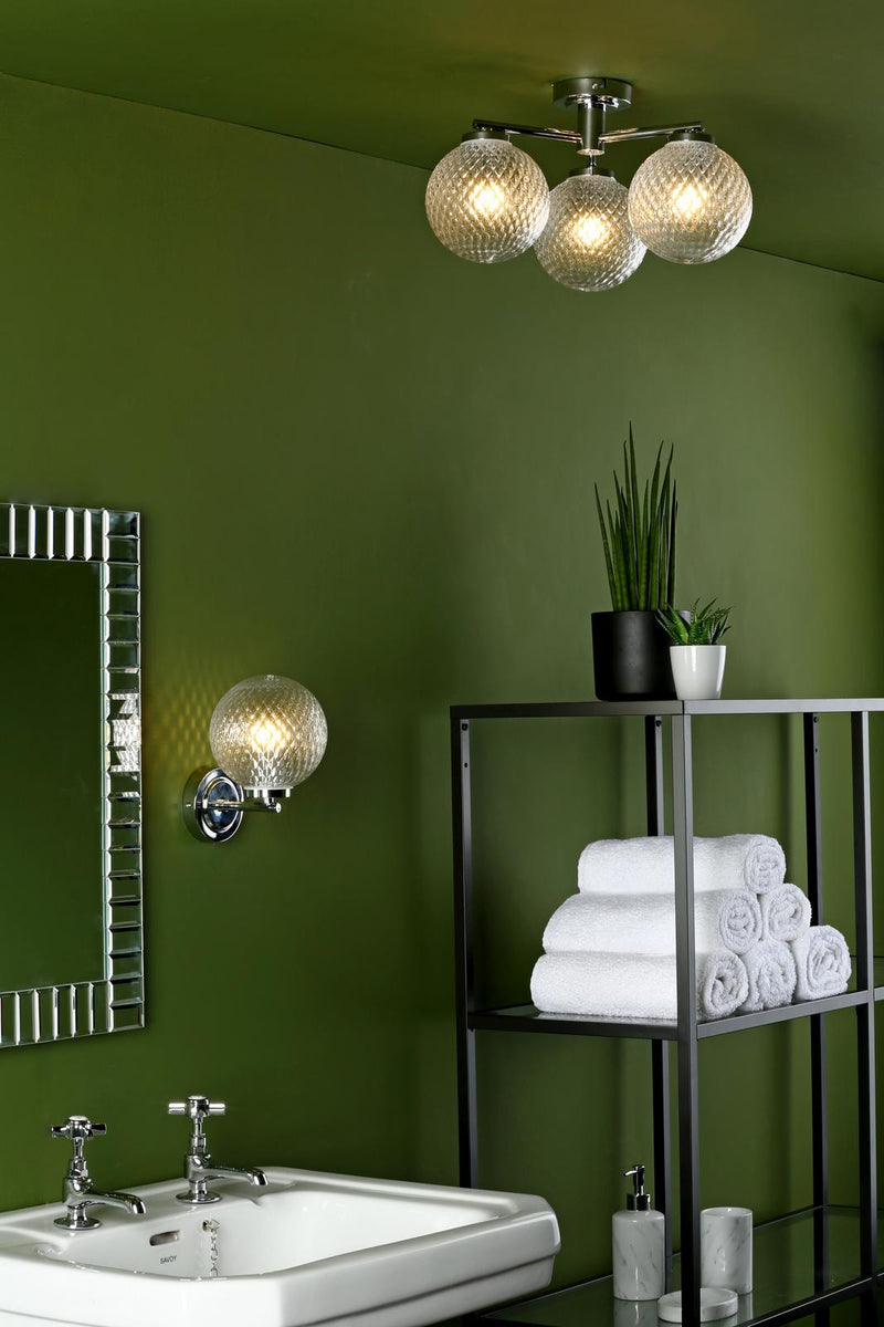 Dar Lighting Wayne Bathroom 3 Light Semi Flush Polished Chrome Glass IP44 • WAY5350
