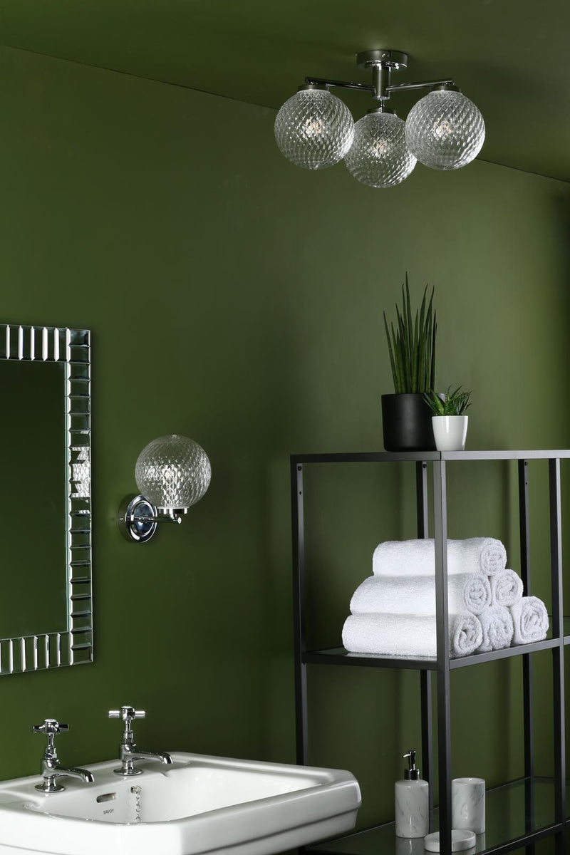 Dar Lighting Wayne Bathroom 3 Light Semi Flush Polished Chrome Glass IP44 • WAY5350
