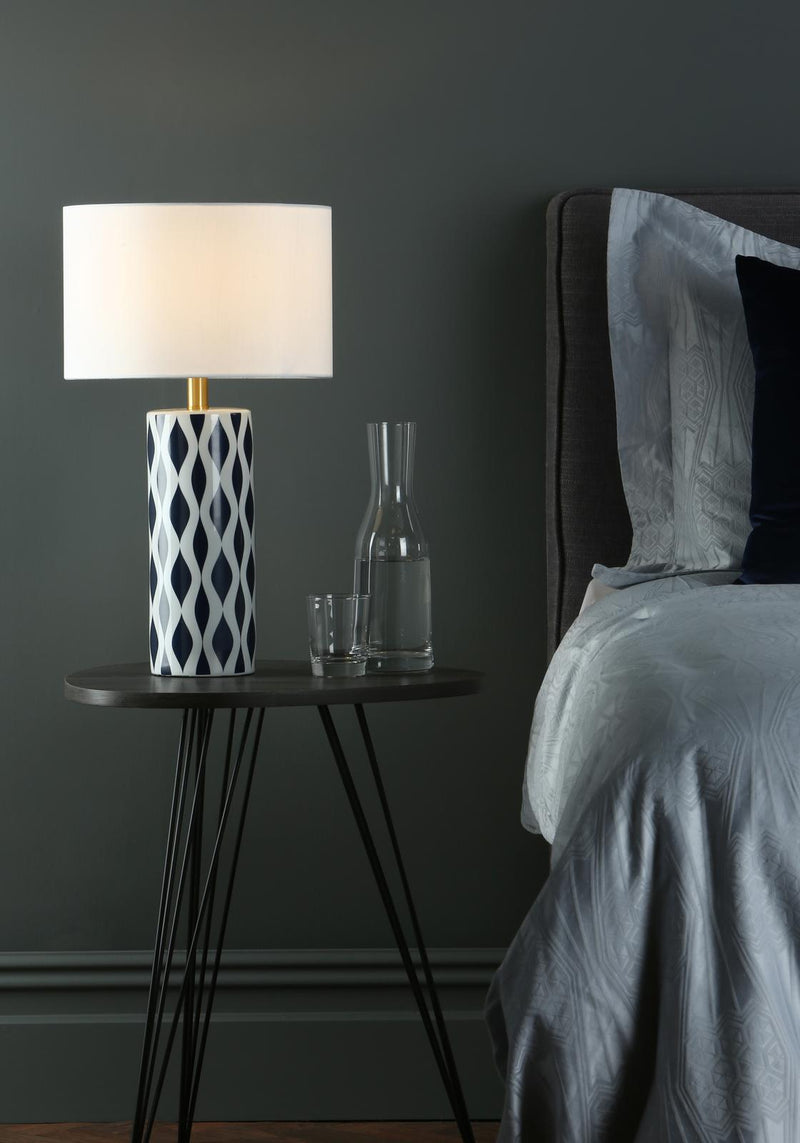Dar Lighting Weylin Table Lamp Blue And White Ceramic With Shade • WEY4223