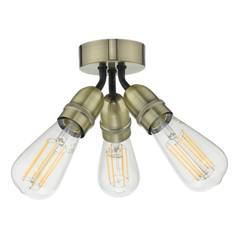 Dar Lighting Yao 3 Light Flush Antique Brass • YAO0375