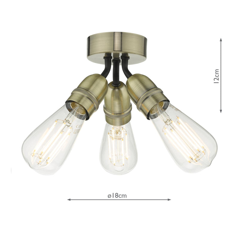 Dar Lighting Yao 3 Light Flush Antique Brass • YAO0375