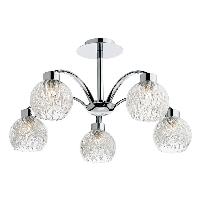 Dar Lighting Yasmin 5 Light Semi-Flush Polished Chrome and Ribbed Glass • YAS0550