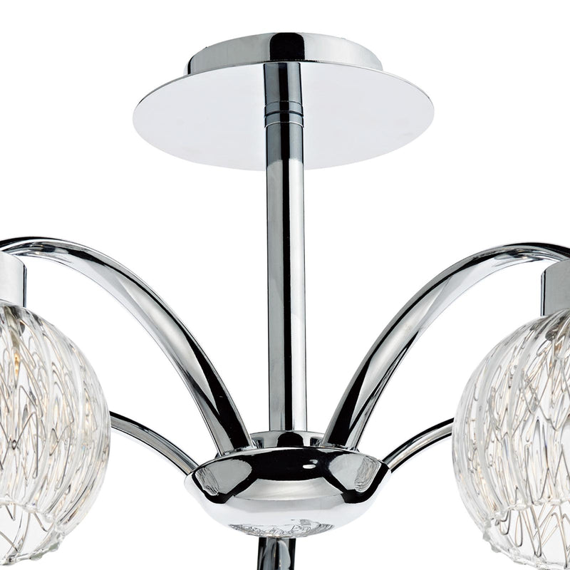 Dar Lighting Yasmin 5 Light Semi-Flush Polished Chrome and Ribbed Glass • YAS0550
