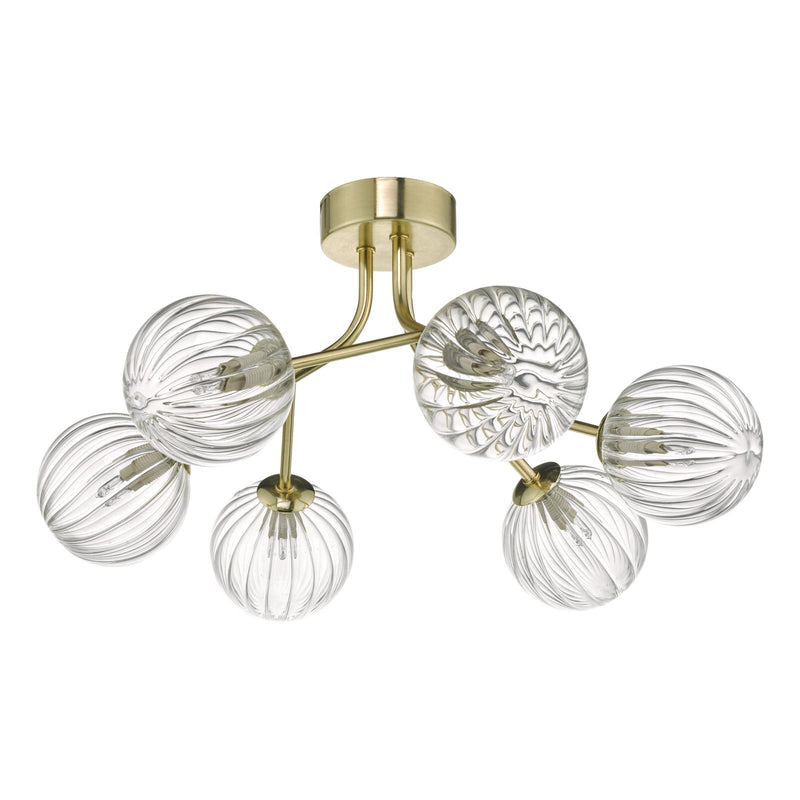 Dar Lighting Yiska 6lt Semi Flush Gold & Glass • YIS6435