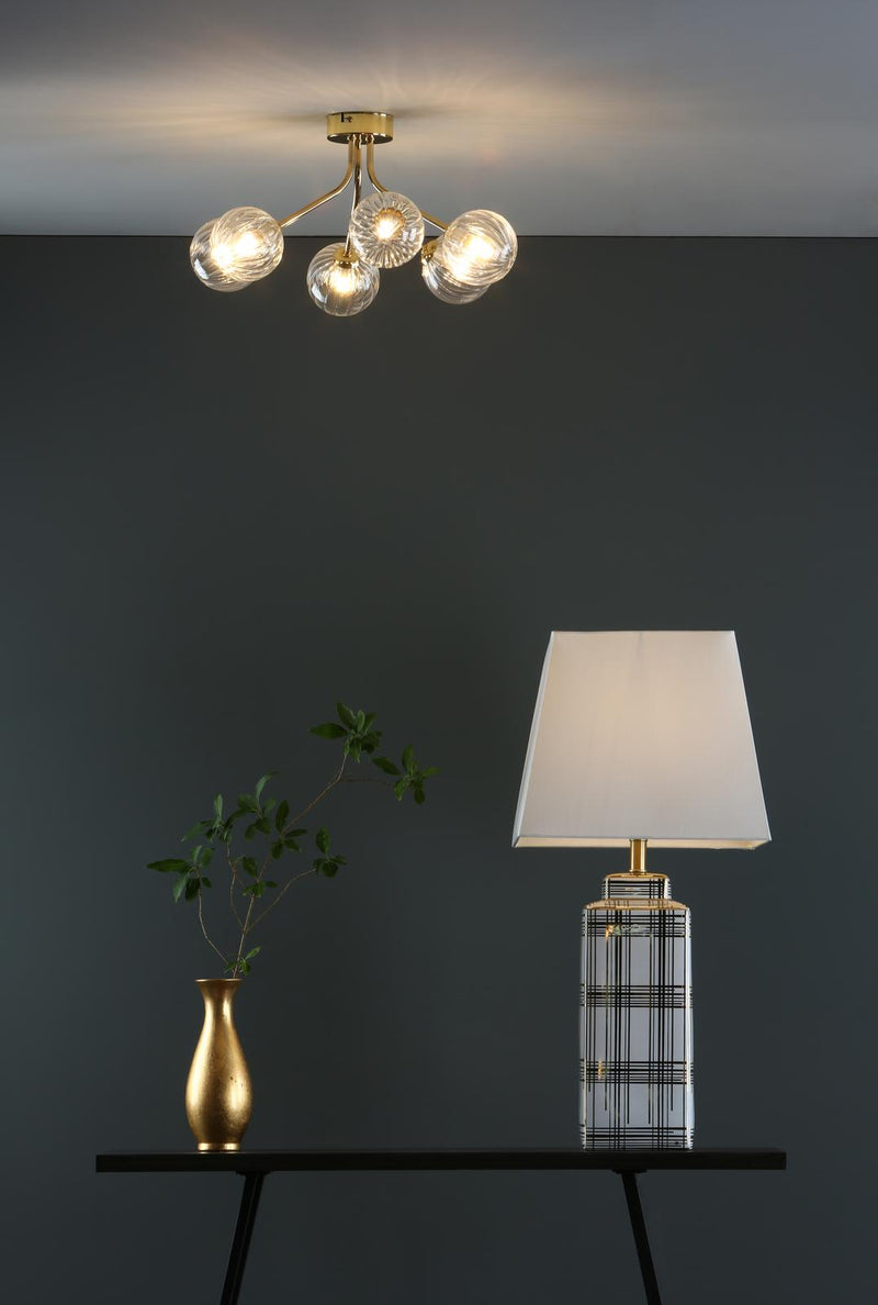 Dar Lighting Yiska 6lt Semi Flush Gold & Glass • YIS6435