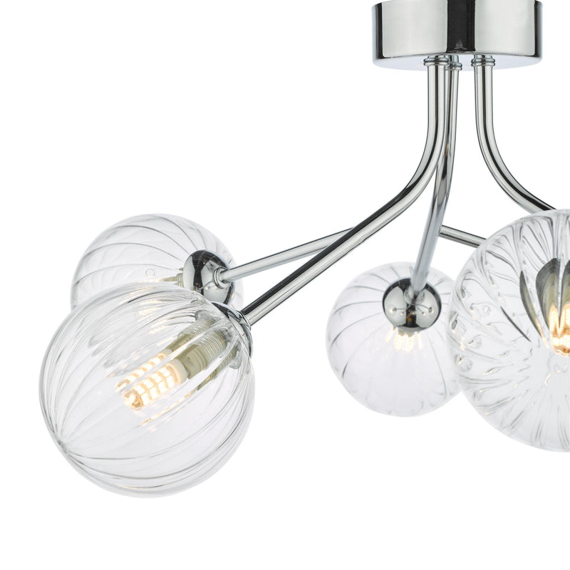 Dar Lighting Yiska 6 Light Semi Flush Polished Chrome Ribbed Glass • YIS6450