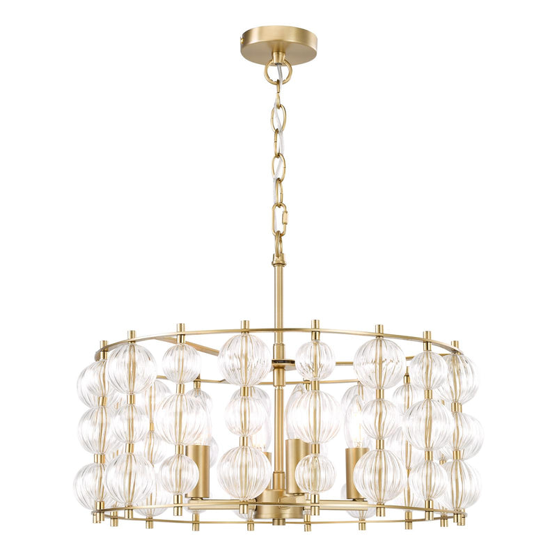 Dar Lighting Yuridia 4 Light Pendant Satin Gold and Ribbed Glass • YUR0435
