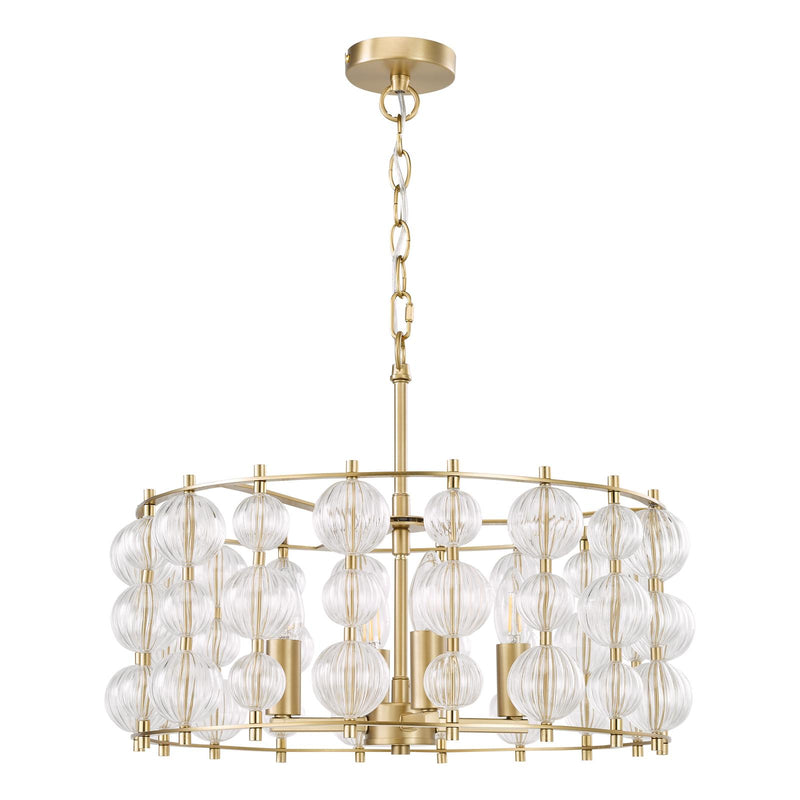 Dar Lighting Yuridia 4 Light Pendant Satin Gold and Ribbed Glass • YUR0435
