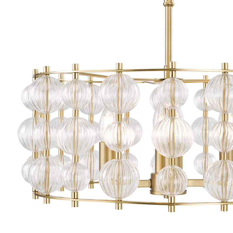 Dar Lighting Yuridia 4 Light Pendant Satin Gold and Ribbed Glass • YUR0435