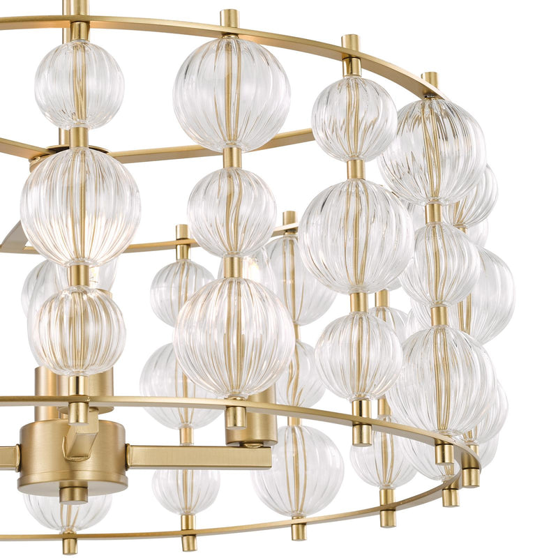 Dar Lighting Yuridia 4 Light Pendant Satin Gold and Ribbed Glass • YUR0435