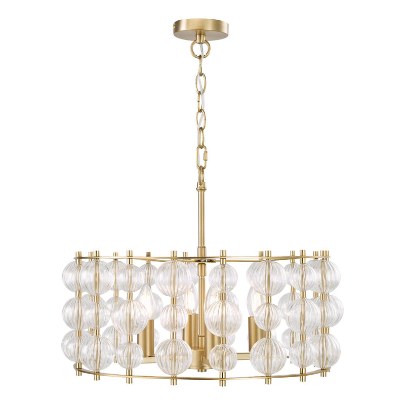 Dar Lighting Yuridia 4 Light Pendant Satin Gold and Ribbed Glass • YUR0435