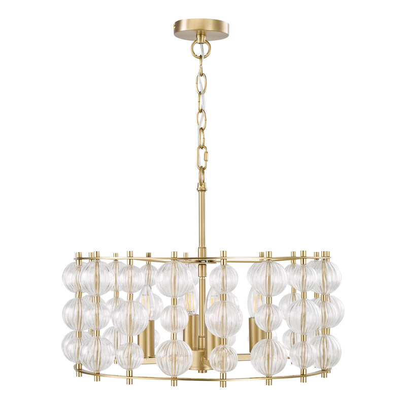 Dar Lighting Yuridia 4 Light Pendant Satin Gold and Ribbed Glass • YUR0435