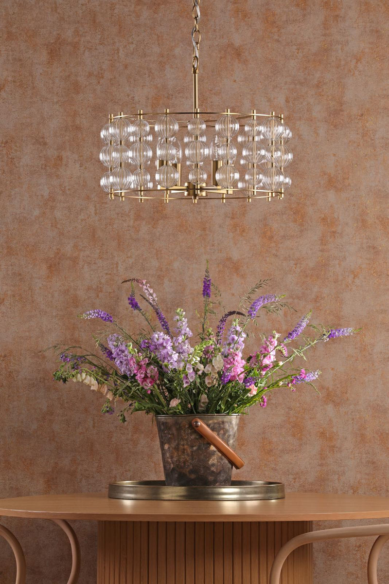 Dar Lighting Yuridia 4 Light Pendant Satin Gold and Ribbed Glass • YUR0435