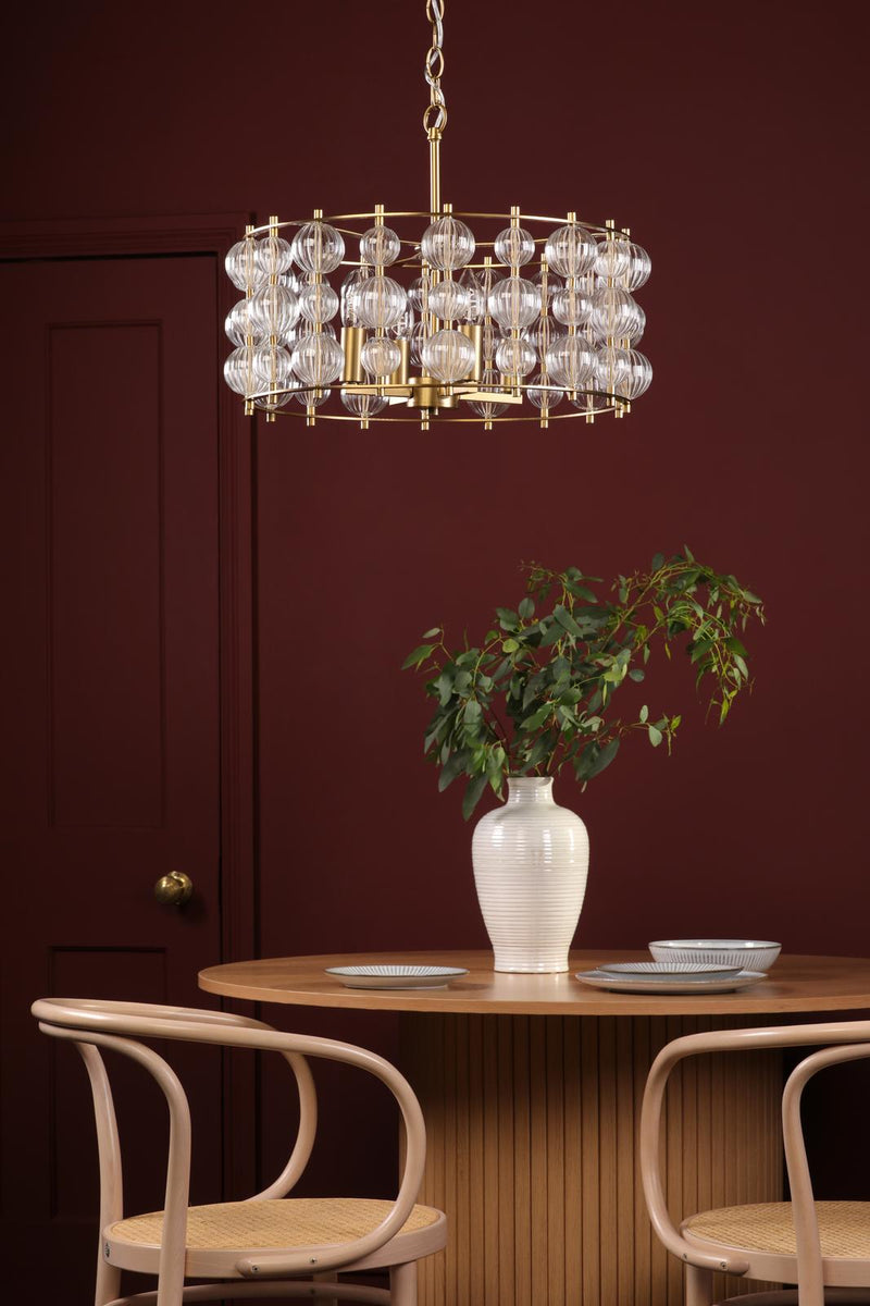 Dar Lighting Yuridia 4 Light Pendant Satin Gold and Ribbed Glass • YUR0435