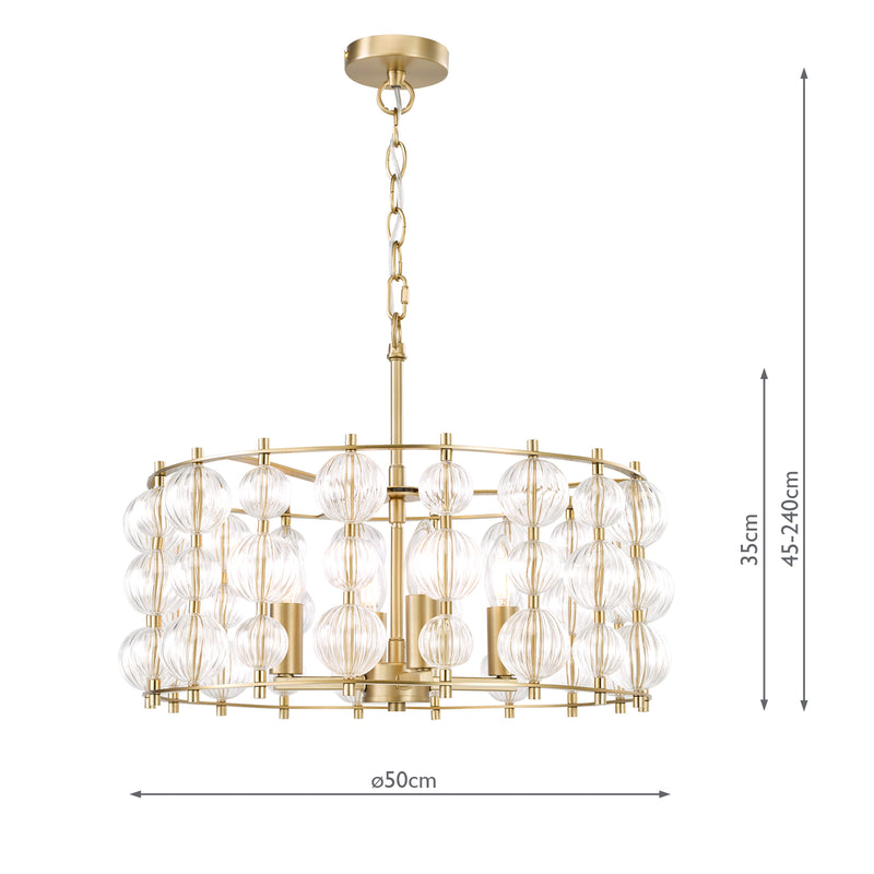 Dar Lighting Yuridia 4 Light Pendant Satin Gold and Ribbed Glass • YUR0435