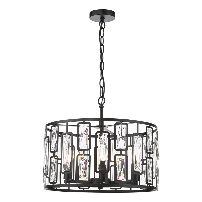 Dar Lighting Zoelle 5 Light Pendant Matt Black and Crystal • ZOE0522