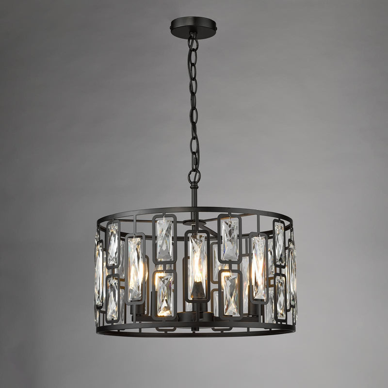Dar Lighting Zoelle 5 Light Pendant Matt Black and Crystal • ZOE0522