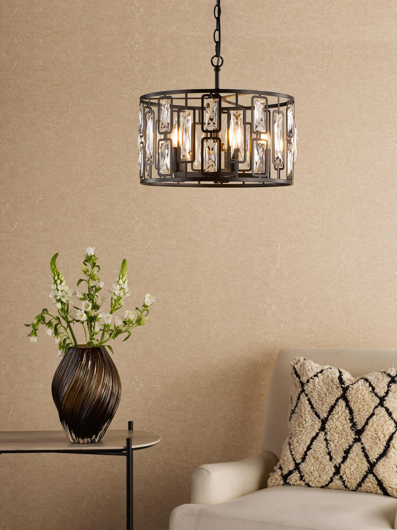 Dar Lighting Zoelle 5 Light Pendant Matt Black and Crystal • ZOE0522