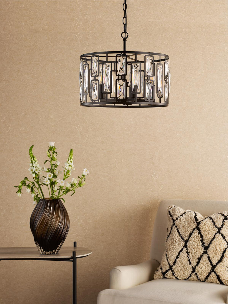 Dar Lighting Zoelle 5 Light Pendant Matt Black and Crystal • ZOE0522