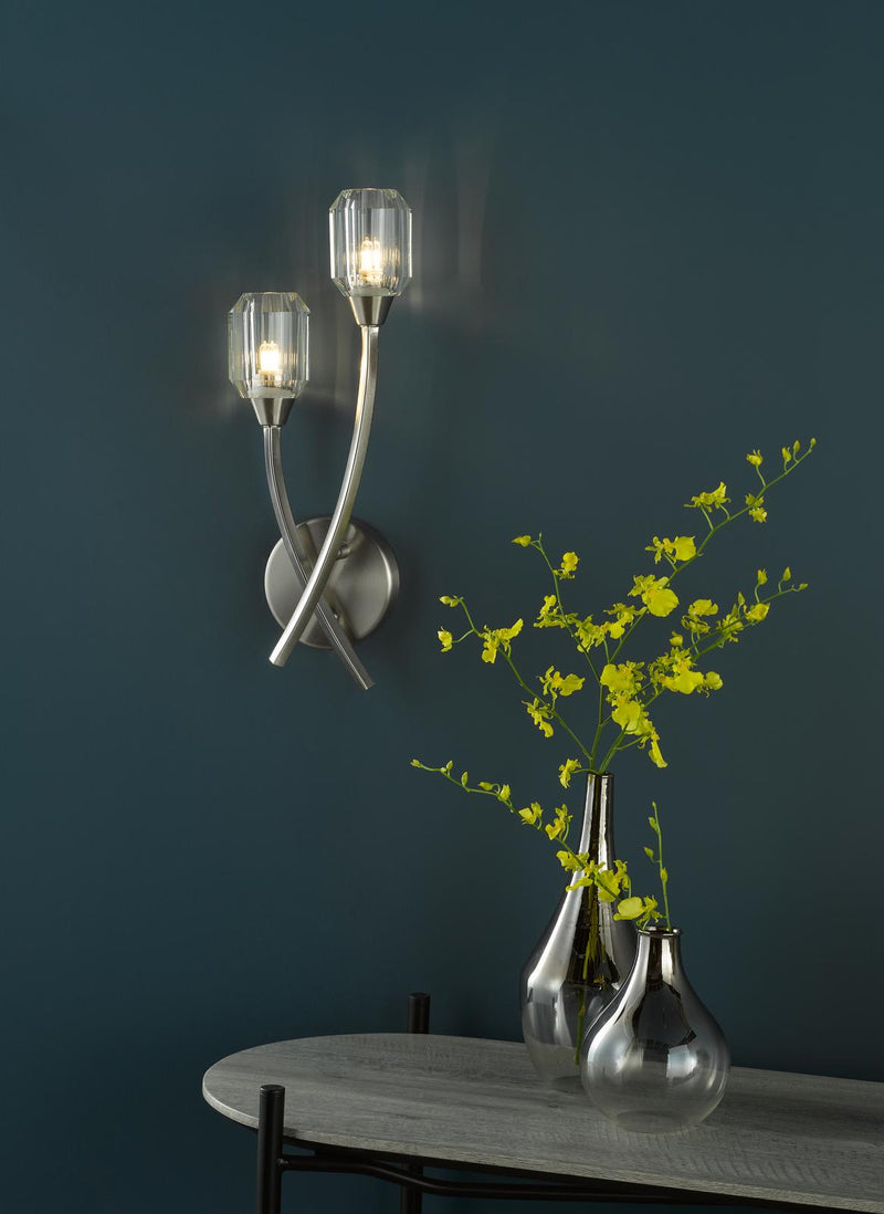 Dar Lighting Zonda 2 Light Wall Light Brushed Nickel and Crystal • ZON0938