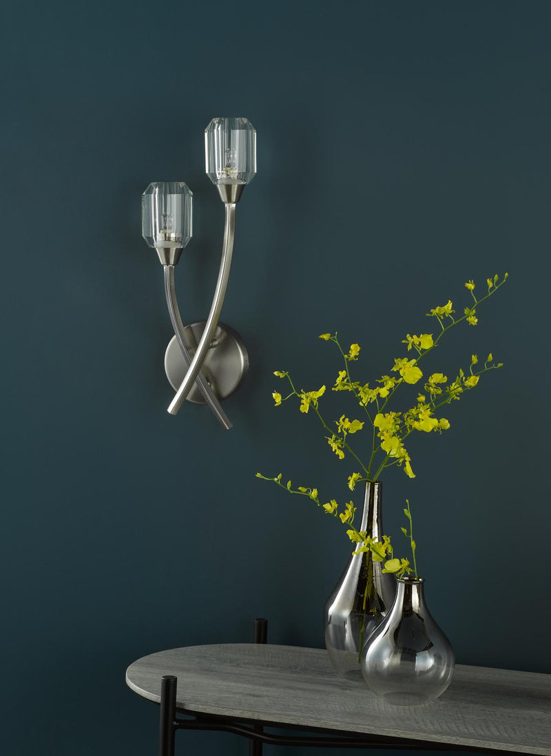 Dar Lighting Zonda 2 Light Wall Light Brushed Nickel and Crystal • ZON0938