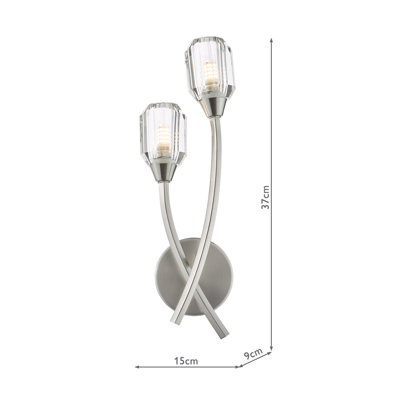 Dar Lighting Zonda 2 Light Wall Light Brushed Nickel and Crystal • ZON0938