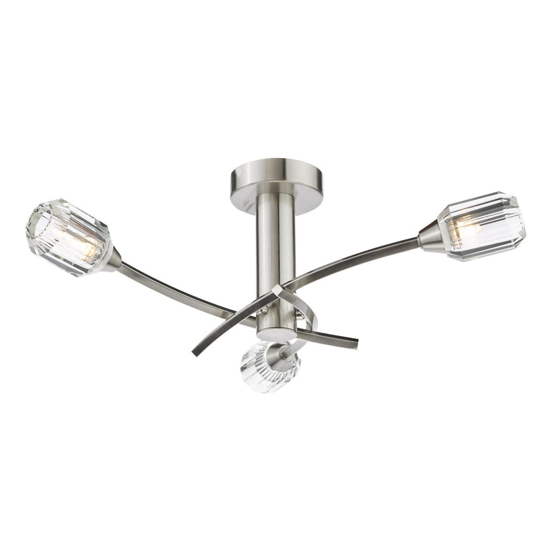 Dar Lighting Zonda 3 Light Semi-Flush Brushed Nickel and Crystal • ZON5338