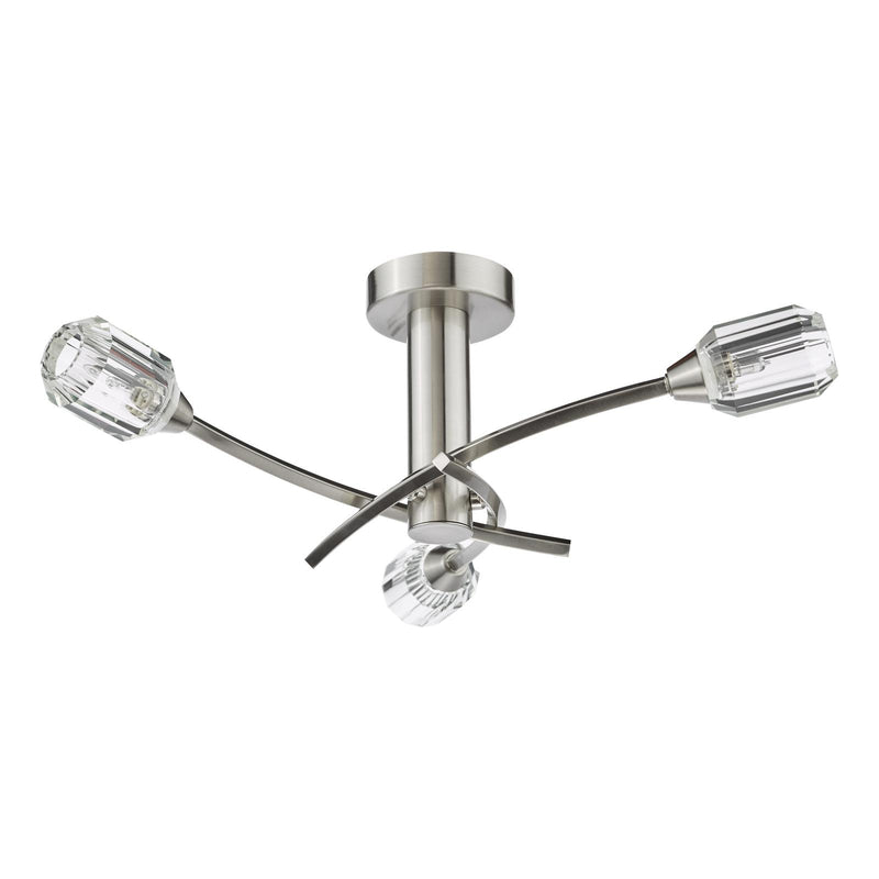 Dar Lighting Zonda 3 Light Semi-Flush Brushed Nickel and Crystal • ZON5338