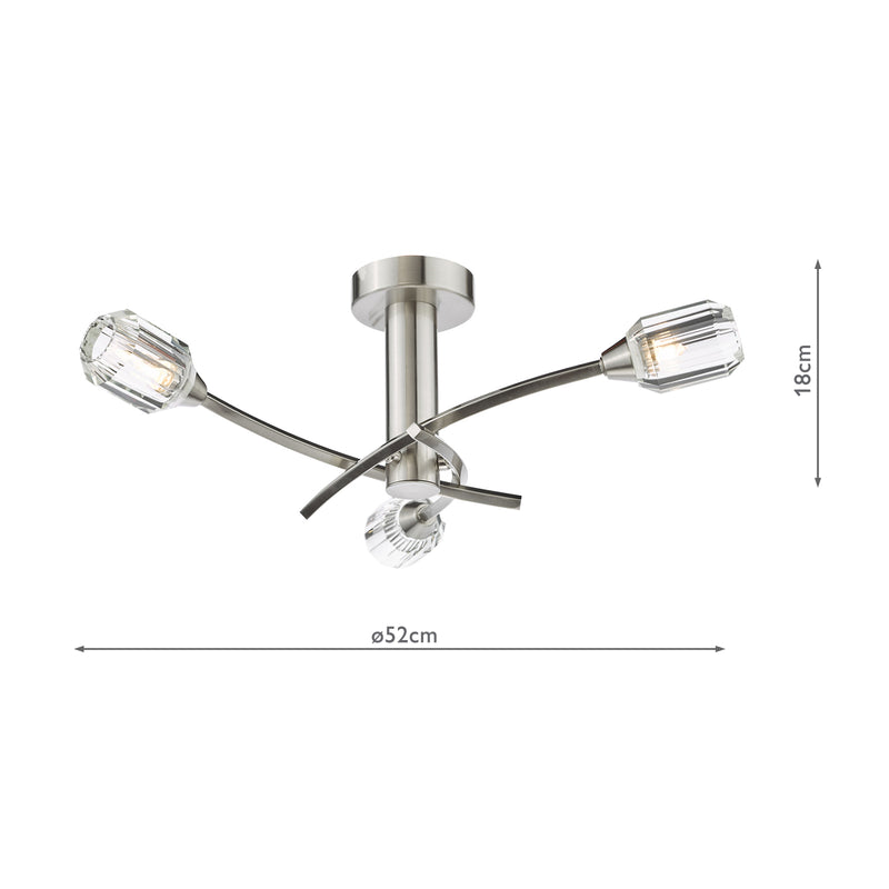 Dar Lighting Zonda 3 Light Semi-Flush Brushed Nickel and Crystal • ZON5338