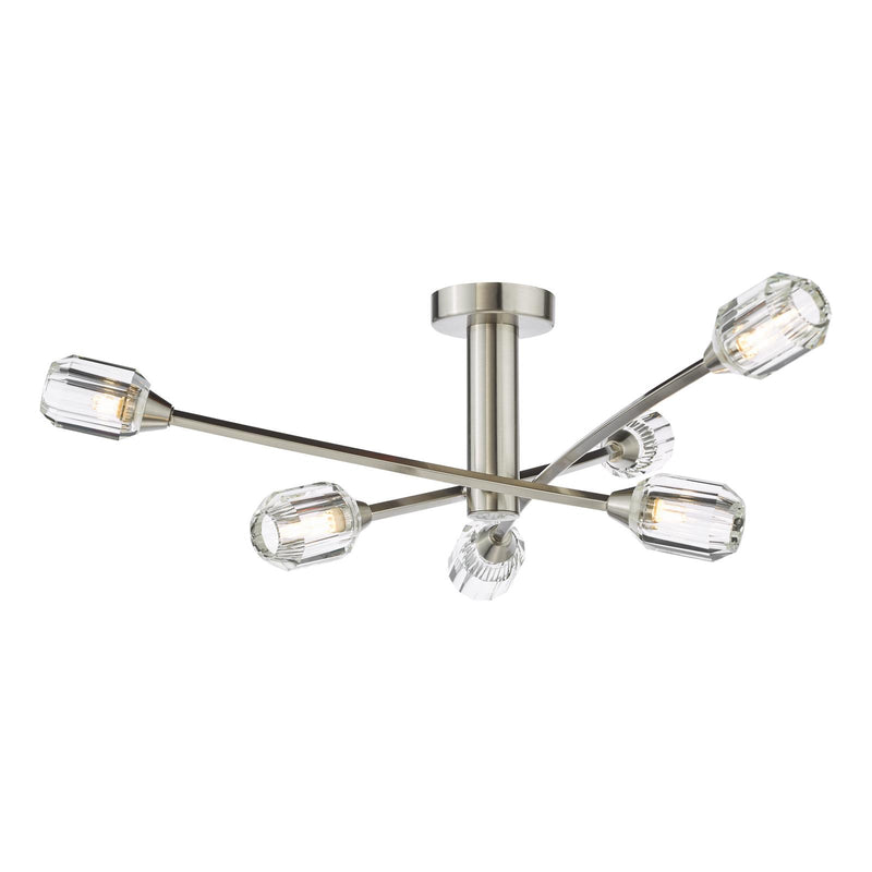 Dar Lighting Zonda 6 Light Semi-Flush Brushed Nickel and Crystal • ZON6438