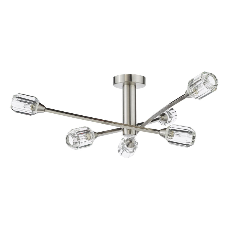 Dar Lighting Zonda 6 Light Semi-Flush Brushed Nickel and Crystal • ZON6438