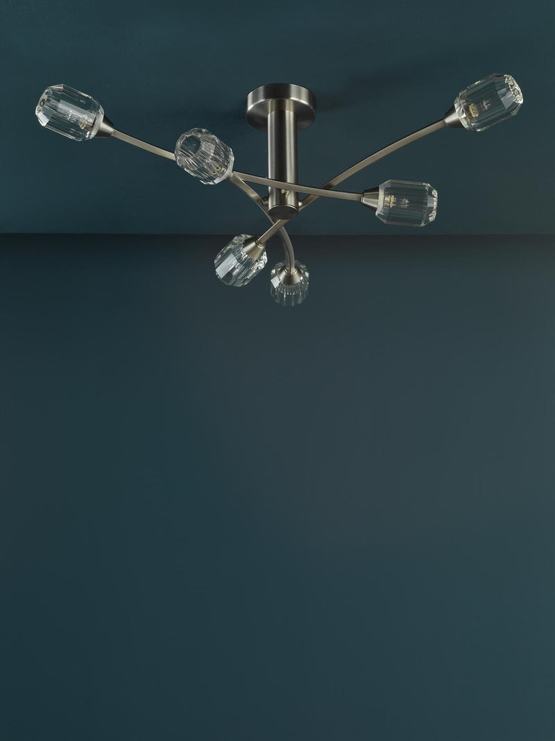 Dar Lighting Zonda 6 Light Semi-Flush Brushed Nickel and Crystal • ZON6438