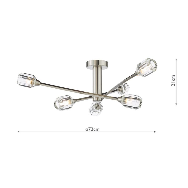 Dar Lighting Zonda 6 Light Semi-Flush Brushed Nickel and Crystal • ZON6438