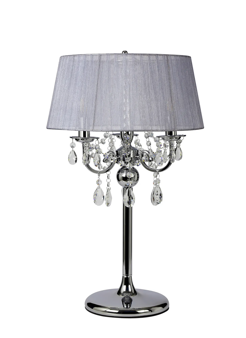 Diyas Olivia Table Lamp With Grey Shade 3 Light E14 Polished Chrome/Crystal • IL30062/GY