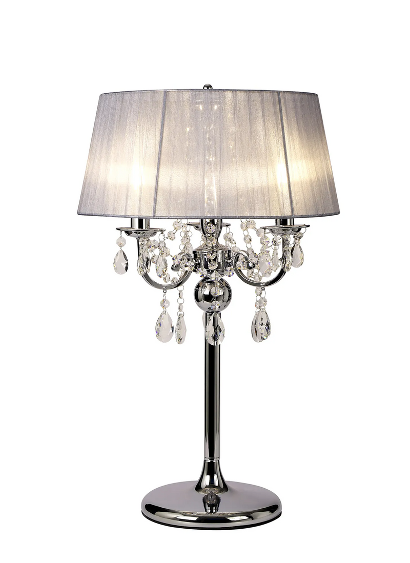 Diyas Olivia Table Lamp With Grey Shade 3 Light E14 Polished Chrome/Crystal • IL30062/GY