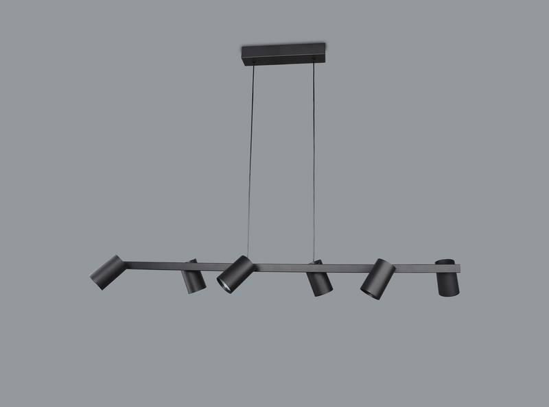Mantra Fusion M8298 Sal 6 Light Linear Pendant Spotlight GU10, Matt Black • M8298