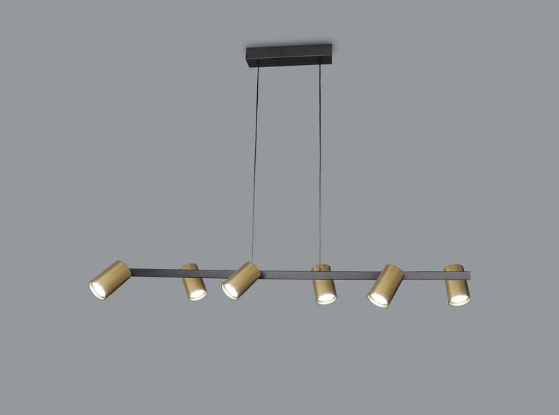 Mantra Fusion M8486 Sal 6 Light Linear Pendant Spotlight GU10, Satin Gold/Matt Black • M8486