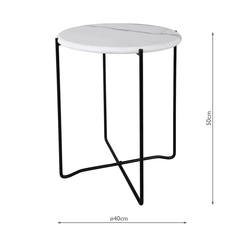 Dar Lighting Azzate Round Rolled Edge Side Table White Marble Effect • 001AZZ002