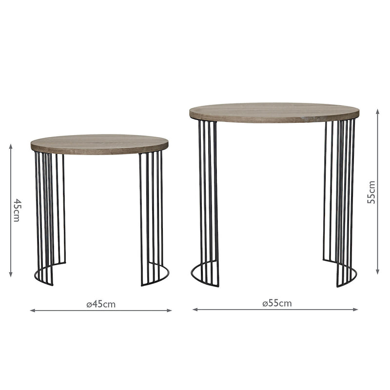 Dar Lighting Drum Nest of 2 Round Tables Oak Effect • 001DRU001