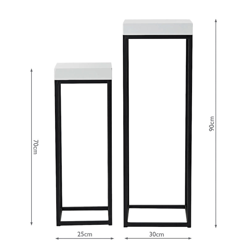Dar Lighting Fabio Nest of 2 Plant Stands White Gloss Top • 001FAB002