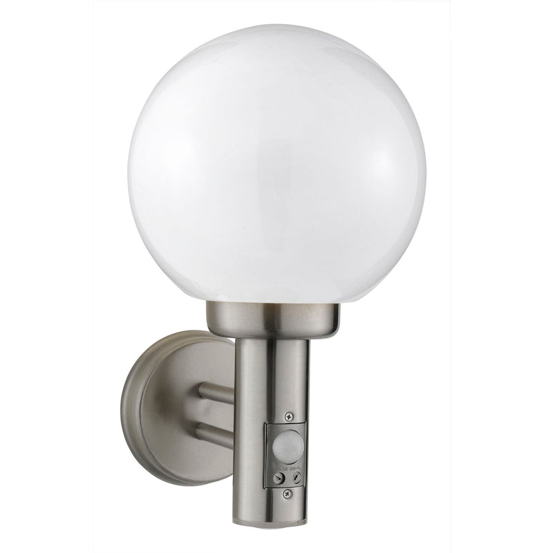 Searchlight Orb Lantern  1Lt Pir Outdoor Wall Bracket, Stainless Steel, White Shade • 085